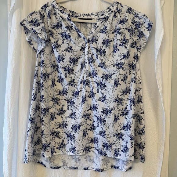 Lane Bryant Top 18/20 Blue White Floral Poplin Blouse - Picture 1 of 12
